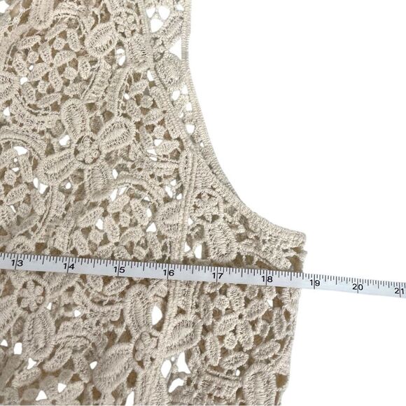 Adora Cream Sheer Crochet Lace Hi-Low Midi Open Front Boho Vest Women’s Size S/M - Picture 7 of 9